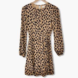 Leopard Long Sleeve Round Neck Dress